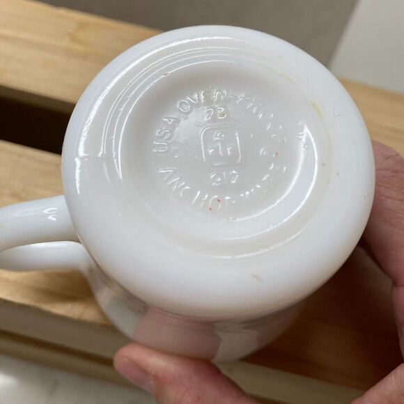 Anchor Hocking White Green Trim Milk Glass Oven-Proof Coffee Mug Restaurant Ware - Picture 4 of 7